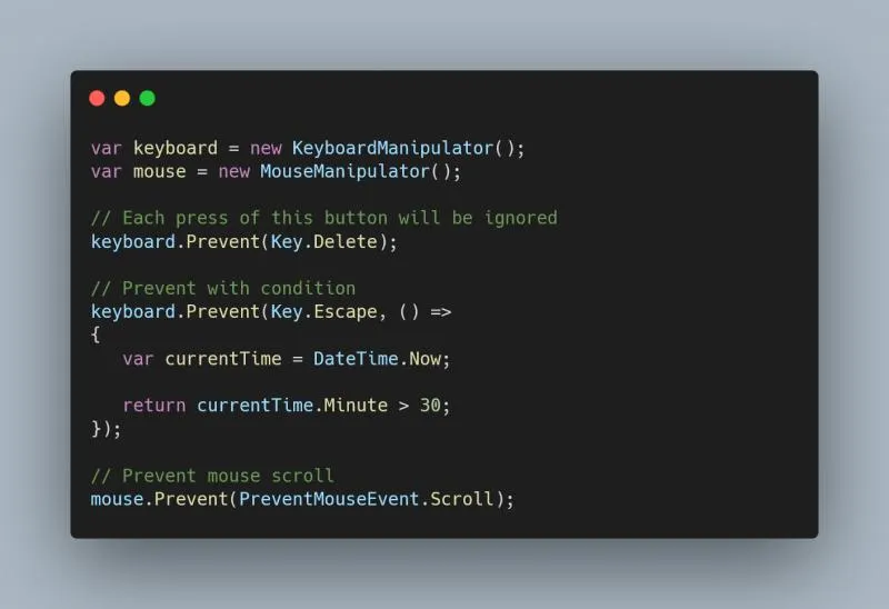 Sample code using DeftSharp.Windows.Input