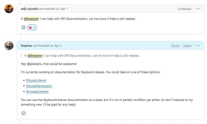 GitHub issue about documentation contribution