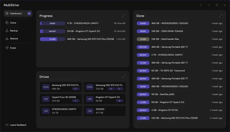 MultiDrive dashboard